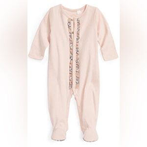 BURBERRY Light Pink 3 Month Baby Footed One Piece Bodysuit with Ruffled Detail